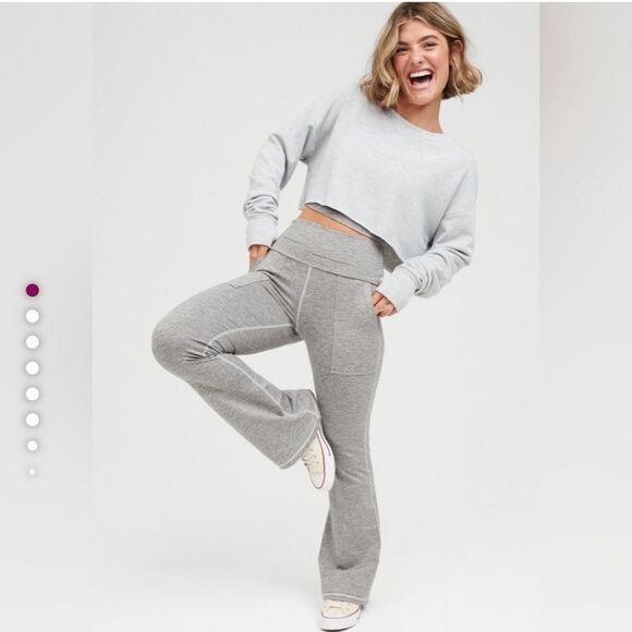 Aerie Offline The Hugger Foldover Hi Rise Flare Pant Gray - Picture 2 of 11